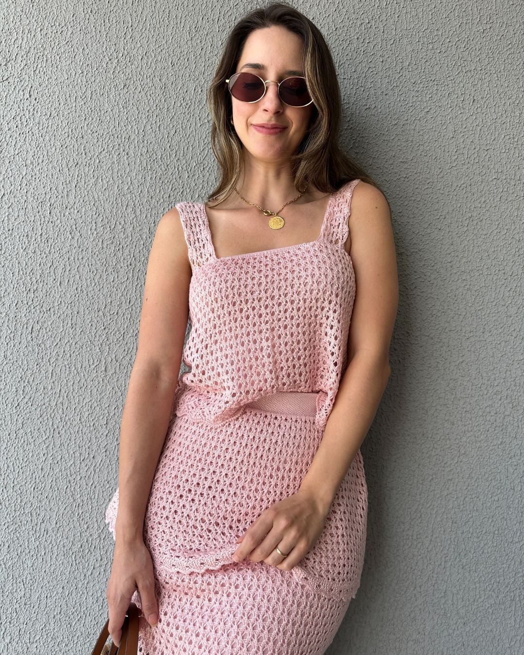 Conjunto Tricô de Blusa e Saia Peplum Tricô Tulipa