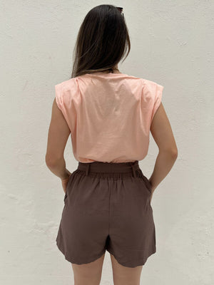 Short Alfaiataria Marrom com Faixa Gengibre