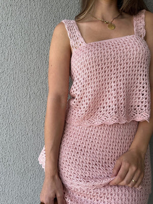 Conjunto Tricô de Blusa e Saia Peplum Tricô Tulipa