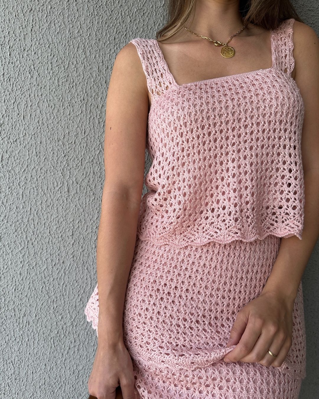 Conjunto Tricô de Blusa e Saia Peplum Tricô Tulipa
