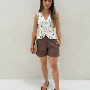 Short Alfaiataria Marrom com Faixa Gengibre