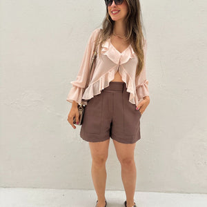 Short Alfaiataria Marrom com Faixa Gengibre