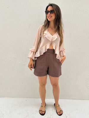 Short Alfaiataria Marrom com Faixa Gengibre