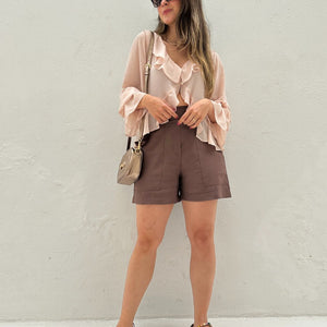 Short Alfaiataria Marrom com Faixa Gengibre