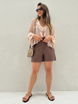 Short Alfaiataria Marrom com Faixa Gengibre