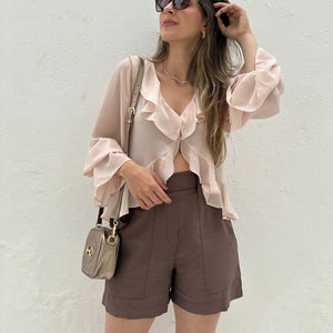 Short Alfaiataria Marrom com Faixa Gengibre