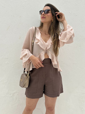 Short Alfaiataria Marrom com Faixa Gengibre