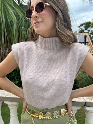 Colete Tricot ombros destacados Muscle rosé Avelã