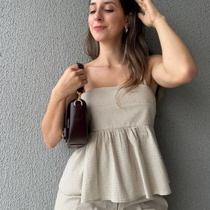 Blusa Peplum Vichy Amêndoa
