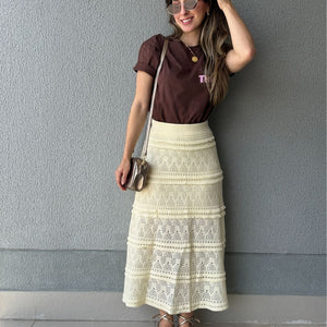 T-shirt 100% Algodão com Estampa Frente e Costas Marrom Cajá