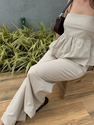 Blusa Peplum Vichy Amêndoa