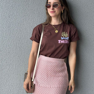 T-shirt 100% Algodão com Estampa Frente e Costas Marrom Cajá