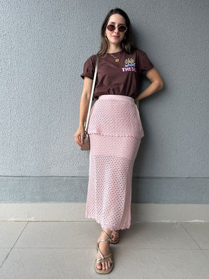 T-shirt 100% Algodão com Estampa Frente e Costas Marrom Cajá