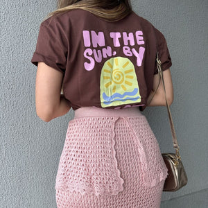 T-shirt 100% Algodão com Estampa Frente e Costas Marrom Cajá