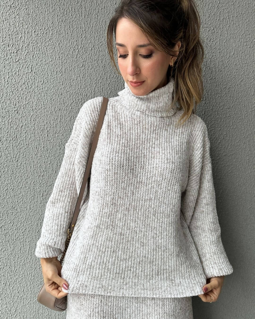Conjunto Tricô Mescla Areia Orquídea
