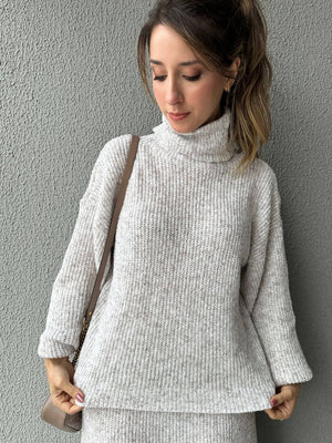 Conjunto Tricô Mescla Areia Orquídea