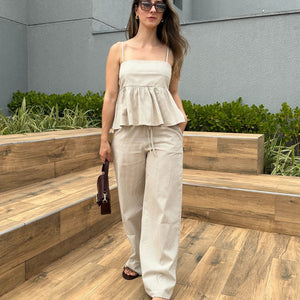 Blusa Peplum Vichy Amêndoa