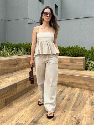 Blusa Peplum Vichy Amêndoa