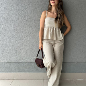 Blusa Peplum Vichy Amêndoa