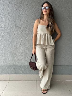 Blusa Peplum Vichy Amêndoa