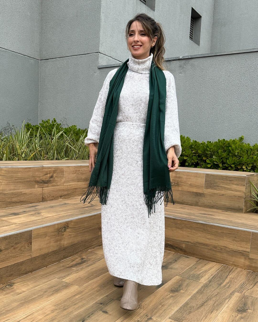 Conjunto Tricô Mescla Areia Orquídea