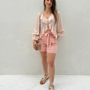 Short Solto Viscolinho Alfaiataria com Cinto Rosa Azaléia