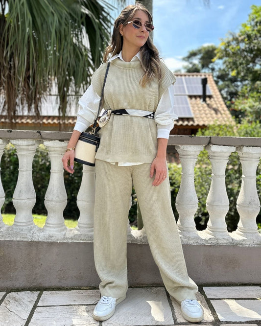Conjunto Calça e Colete Crú Lavanda