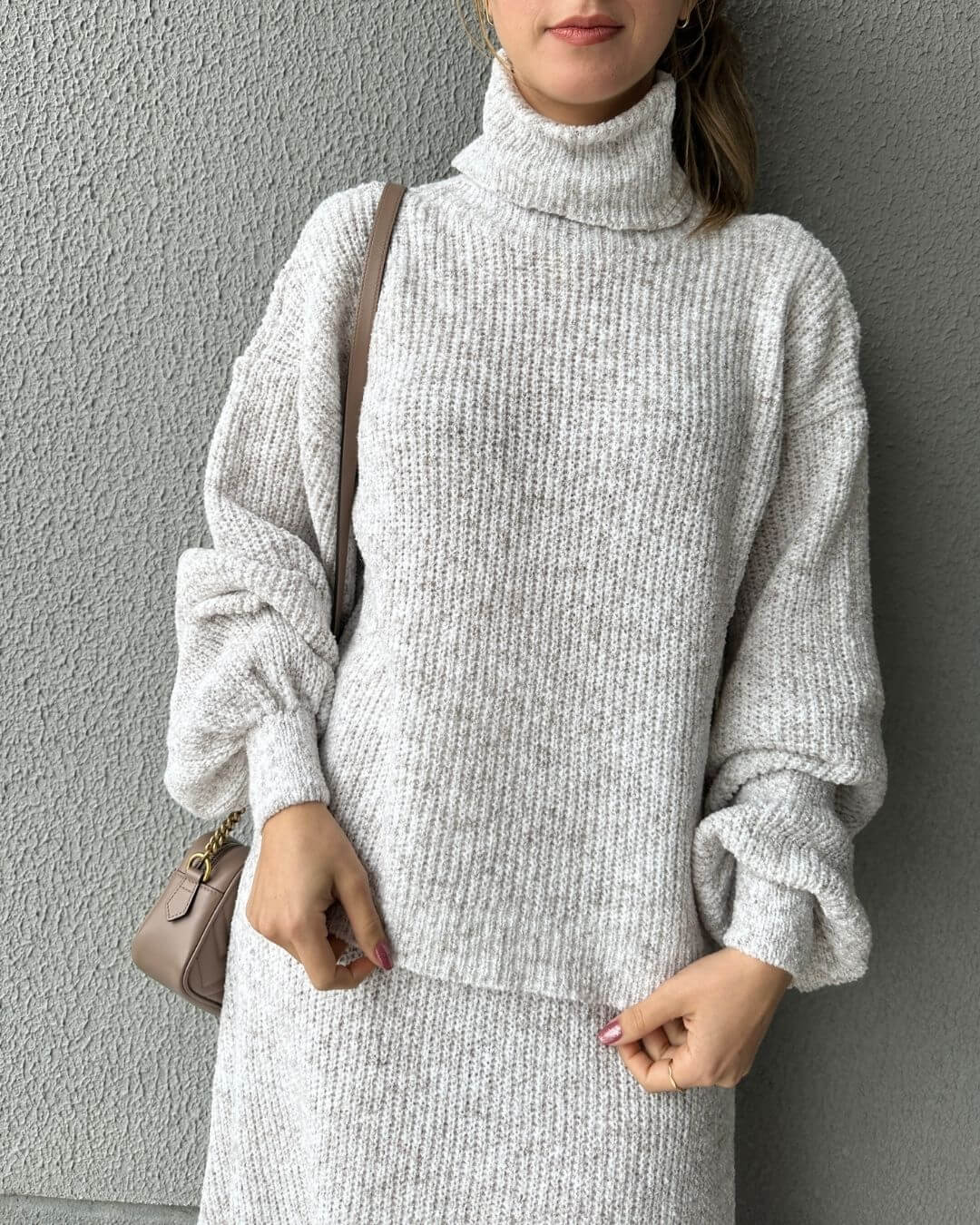 Conjunto Tricô Mescla Areia Orquídea