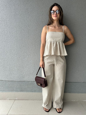 Blusa Peplum Vichy Amêndoa