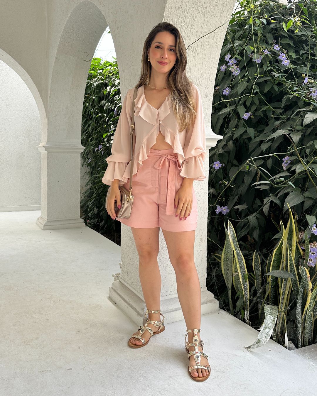 Short Solto Viscolinho Alfaiataria com Cinto Rosa Azaléia