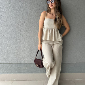 Blusa Peplum Vichy Amêndoa