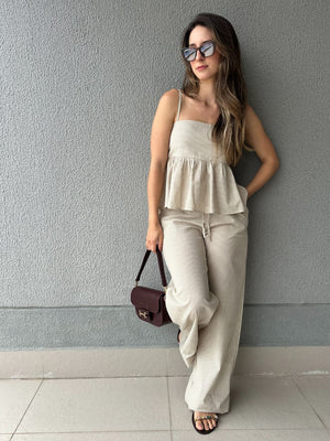 Blusa Peplum Vichy Amêndoa