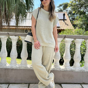 Conjunto Calça e Colete Crú Lavanda