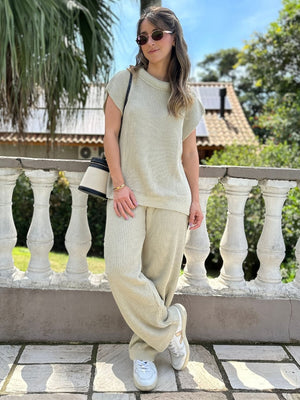 Conjunto Calça e Colete Crú Lavanda