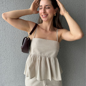 Blusa Peplum Vichy Amêndoa