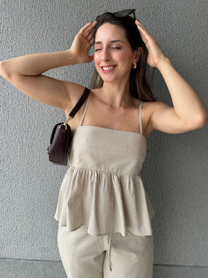 Blusa Peplum Vichy Amêndoa