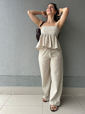 Blusa Peplum Vichy Amêndoa