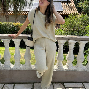 Conjunto Calça e Colete Crú Lavanda
