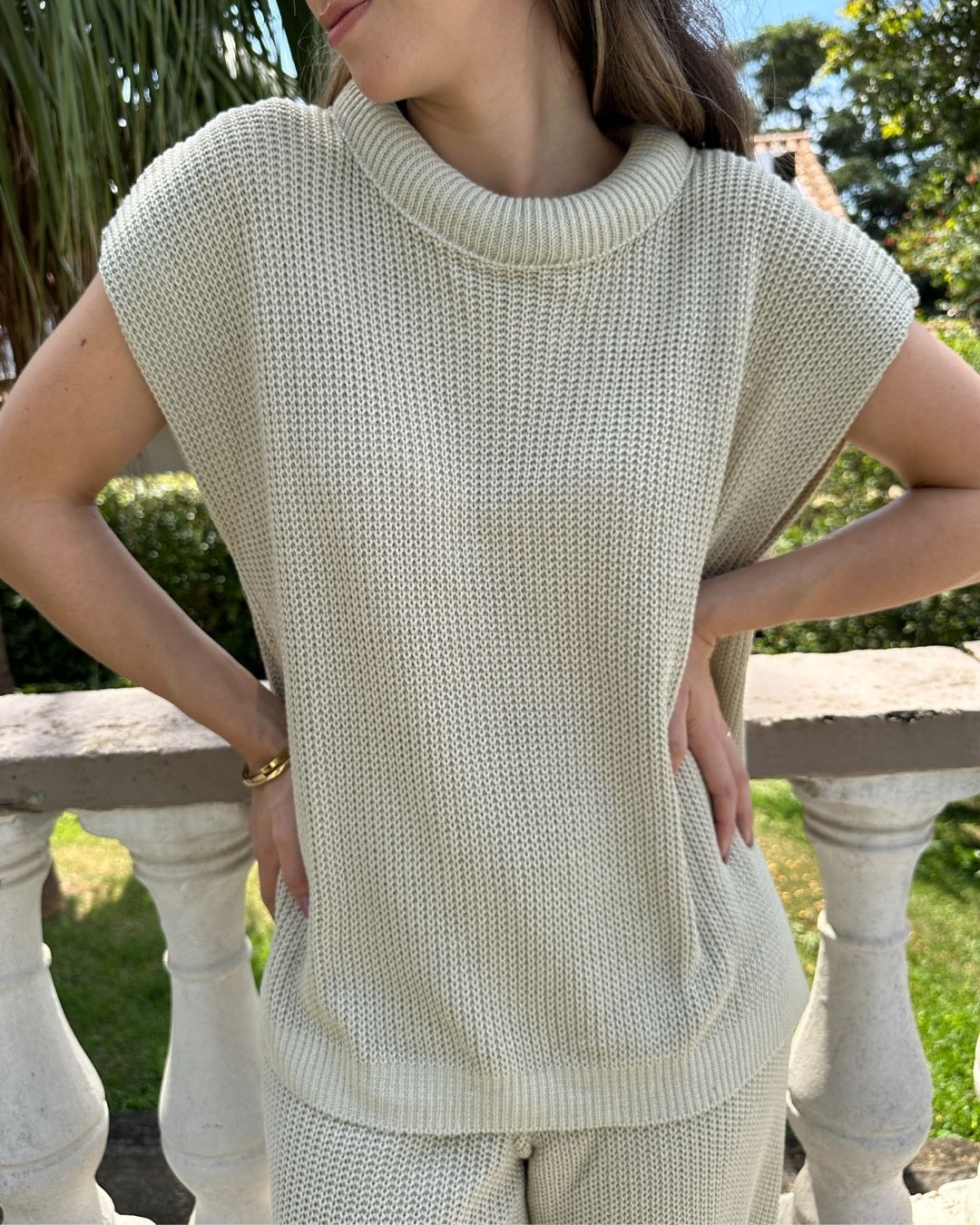 Conjunto Calça e Colete Crú Lavanda