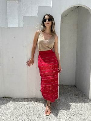 Regata  cropped  com decote V luréx dourado Avelã