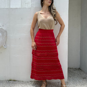 Saia Midi com Camadas Vermelha com Rosa e Lurex Melancia