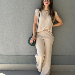 Conjunto de Calça Reta e Colete com Manga Japonesa Graviola