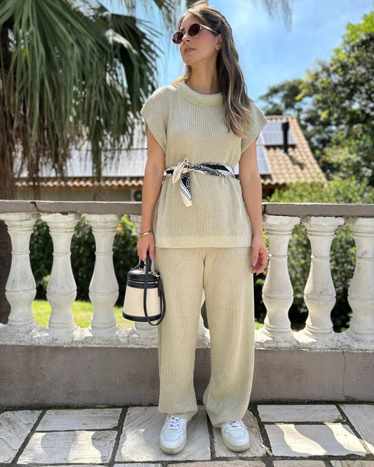 Conjunto Calça e Colete Crú Lavanda