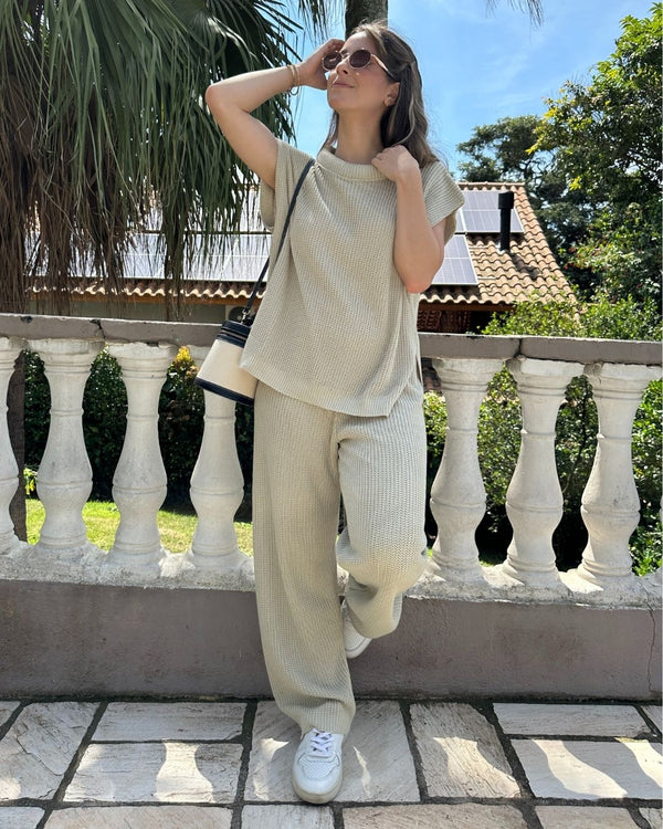 Calça de Tricô Crú Lavanda