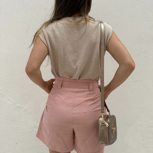 Short Solto Viscolinho Alfaiataria com Cinto Rosa Azaléia