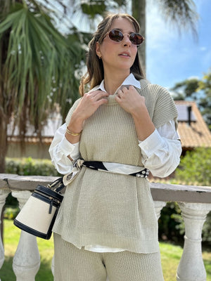 Conjunto Calça e Colete Crú Lavanda