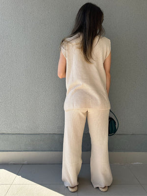 Conjunto de Calça Reta e Colete com Manga Japonesa Graviola