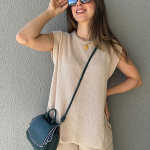 Conjunto de Calça Reta e Colete com Manga Japonesa Graviola