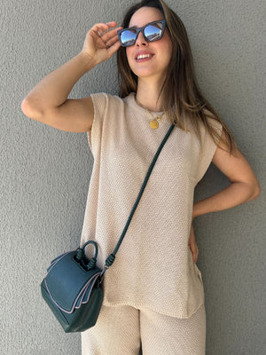 Conjunto de Calça Reta e Colete com Manga Japonesa Graviola