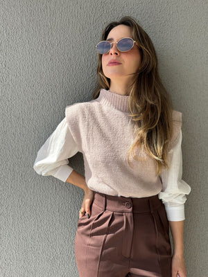 Colete Tricot ombros destacados Muscle rosé Avelã